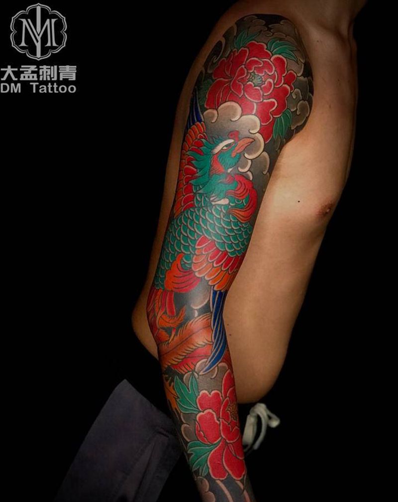 传统彩色花臂纹身图片_手臂老传统纹身图案