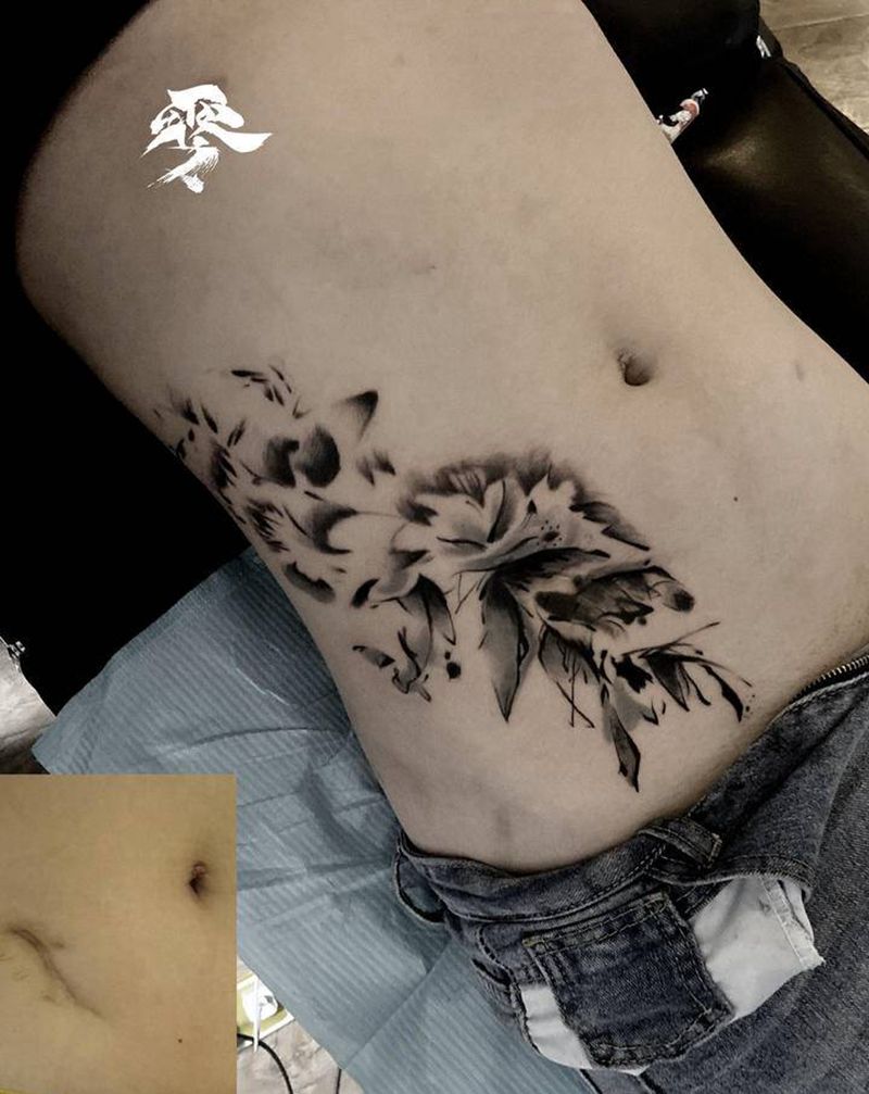 疤痕遮盖未完成，进度百分之65纹身图片_腰部纹身图案