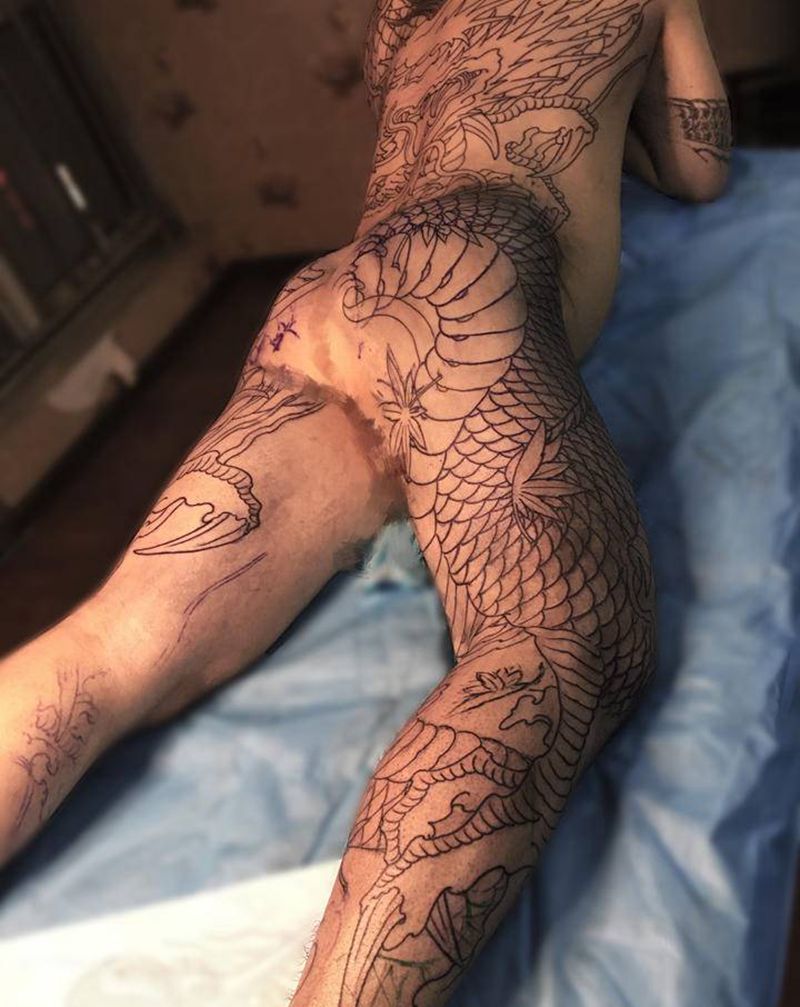 龙纹身图片_背部腿部新传统纹身图案