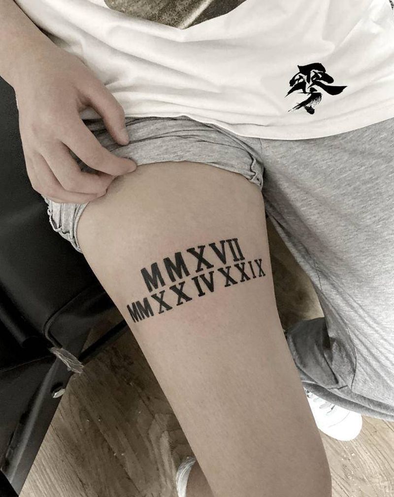 罗马数字纹身图片_腿部纹身图案