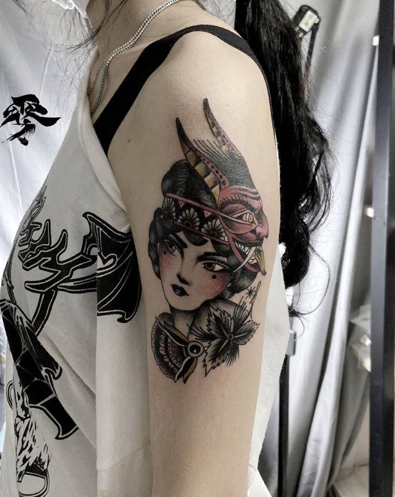 school女郎纹身图片_手臂纹身图案