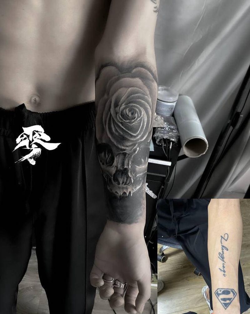 骷髅遮盖作品纹身图片_手臂纹身图案