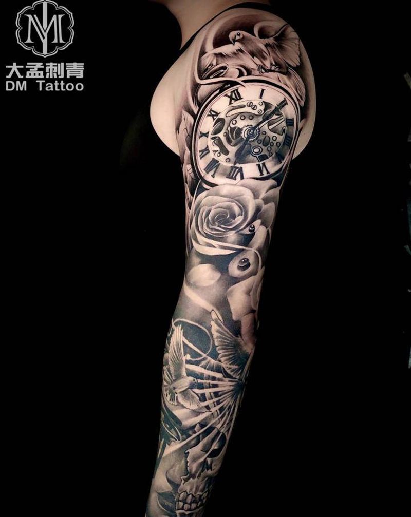 欧美花臂纹身图片_手臂欧美写实纹身图案