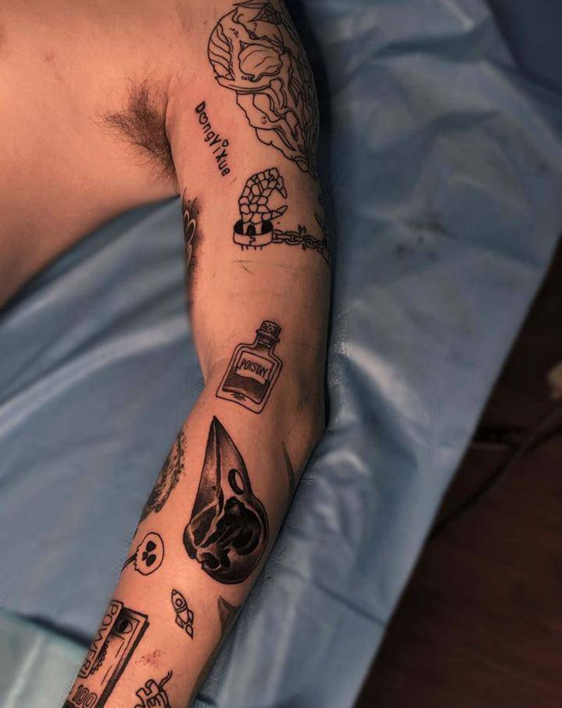 拼花臂纹身图片_手臂New School纹身图案