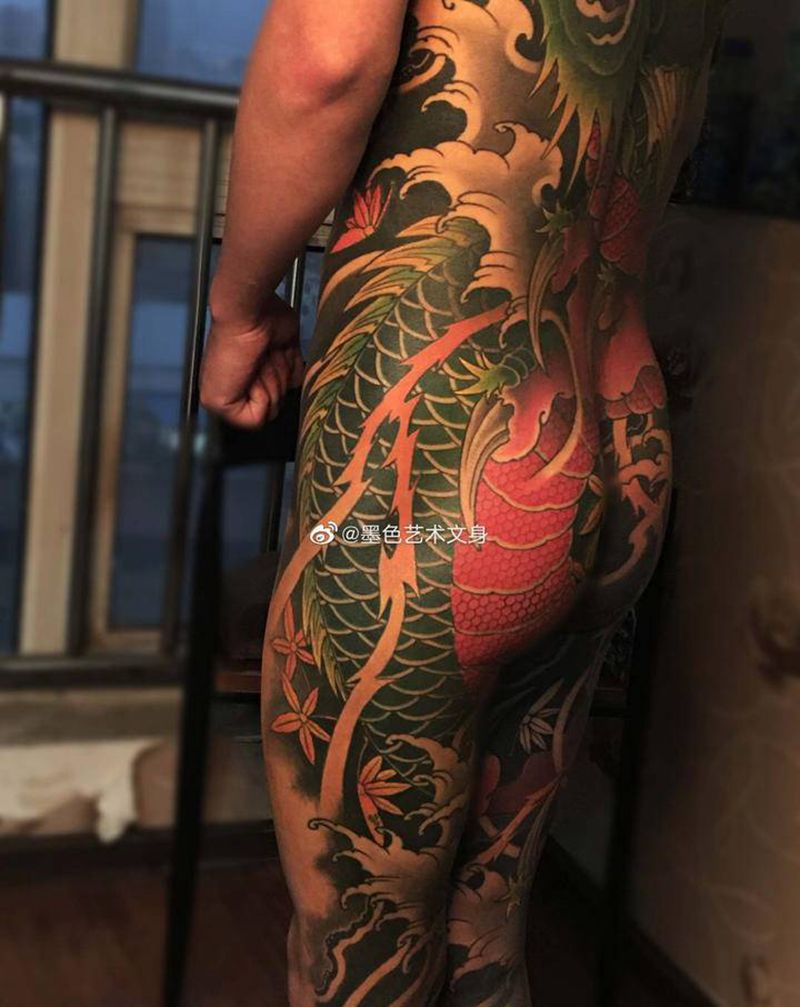 龙纹身图片_背部腿部新传统纹身图案