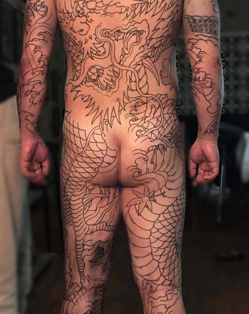 龙纹身图片_背部腿部新传统纹身图案