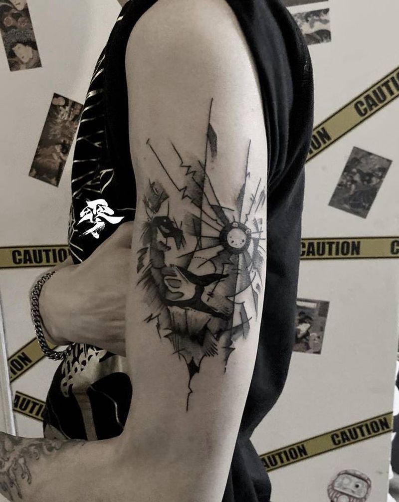 几何狮子纹身图片_手臂几何纹身图案