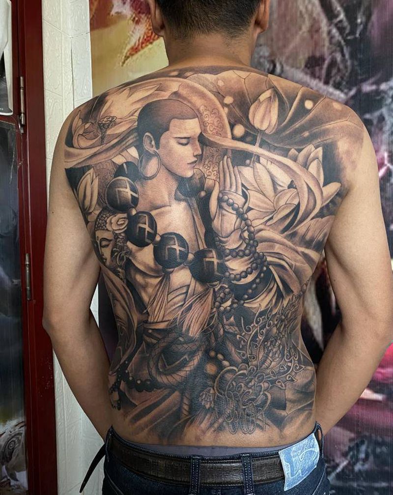 达摩完成纹身图片_背部新传统纹身图案