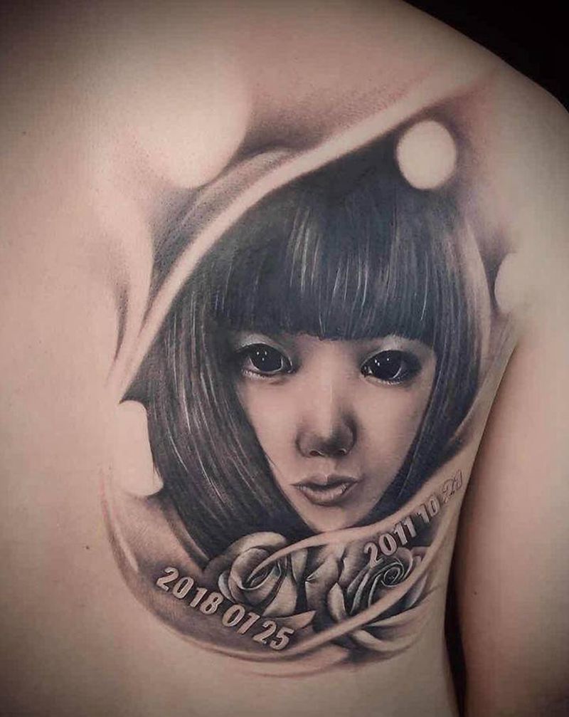 肖像纹身图片_背部欧美写实纹身图案