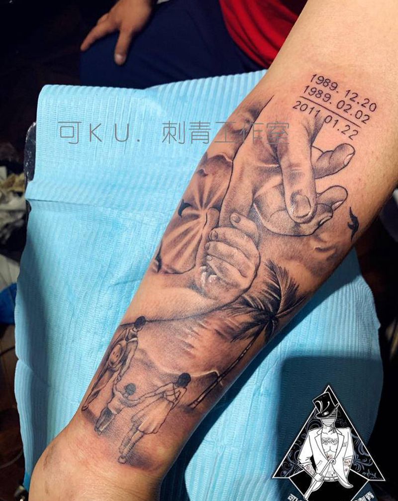 父爱纹身图片_手臂欧美写实纹身图案