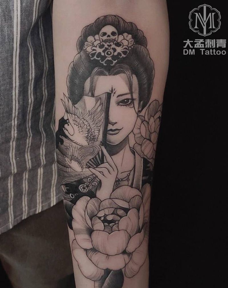 艺妓纹身图片_手臂欧美写实几何纹身图案