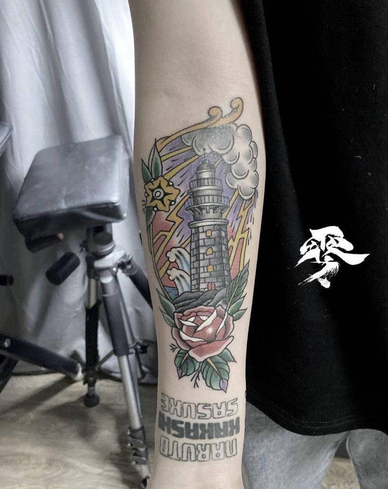 school灯塔纹身图片_手臂Old School纹身图案