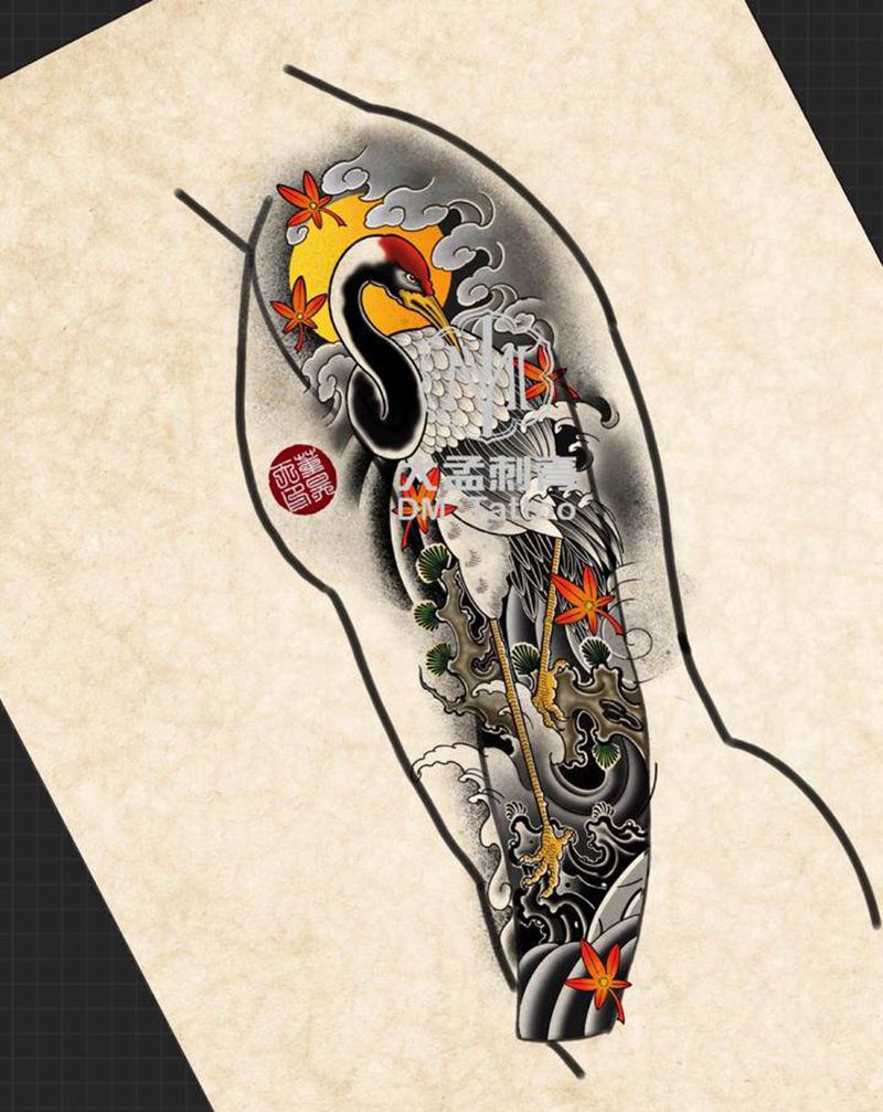 原创花臂手稿纹身图片_手臂新传统纹身图案