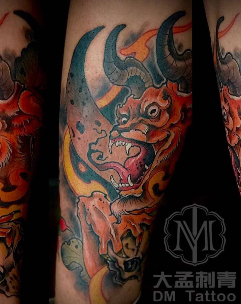 天狗纹身图片_腿部New School纹身图案