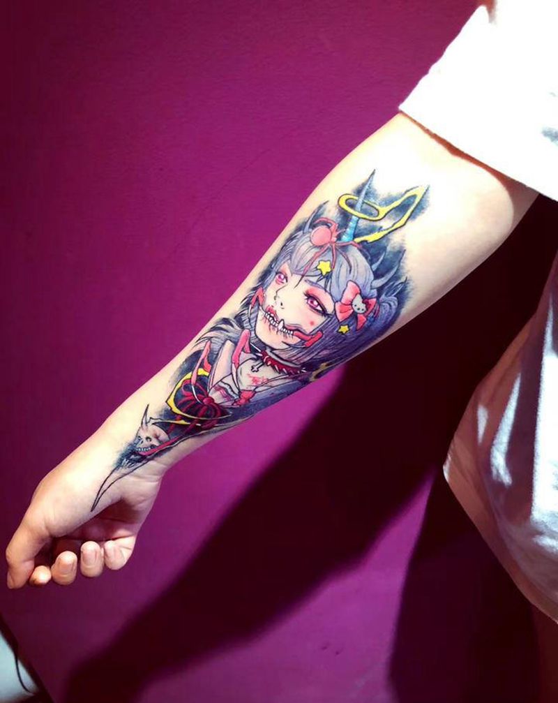 暗黑萝莉纹身图片_手臂New School纹身图案