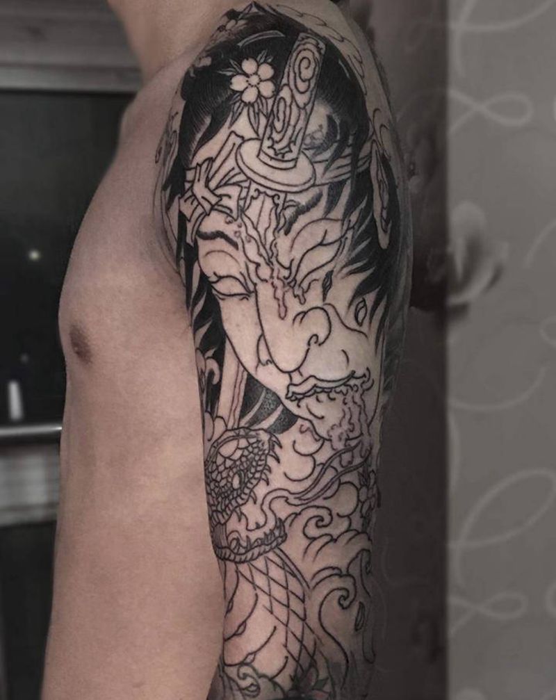 生首纹身图片_手臂新传统纹身图案