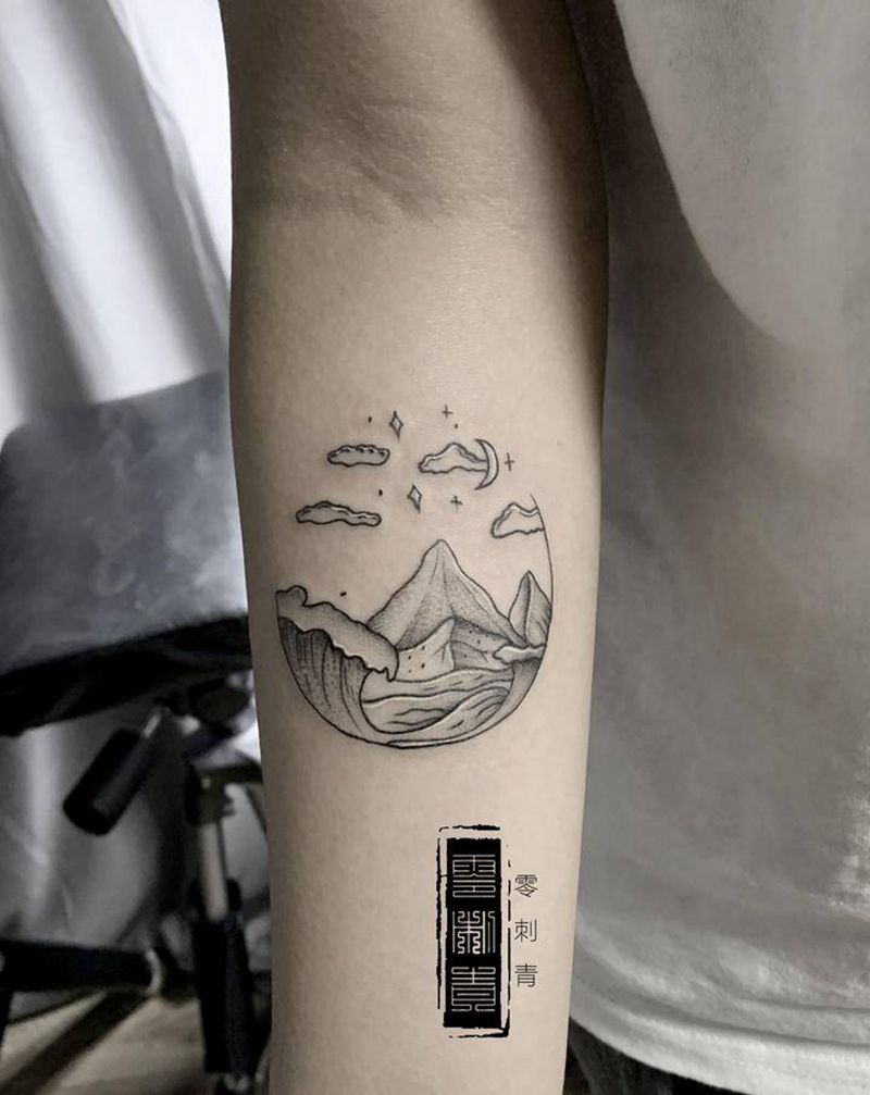 山海纹身图片_手臂纹身图案