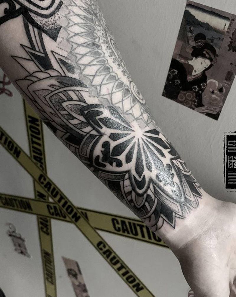 曼达拉，恢复部分非本店作品纹身图片_手臂纹身图案