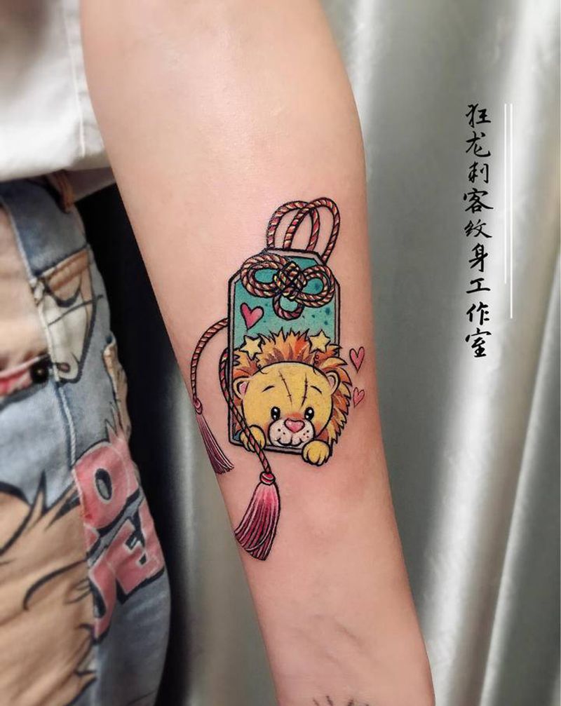福袋纹身图片_手臂肩部老传统新传统福袋狮子福袋日式福袋纹身图案