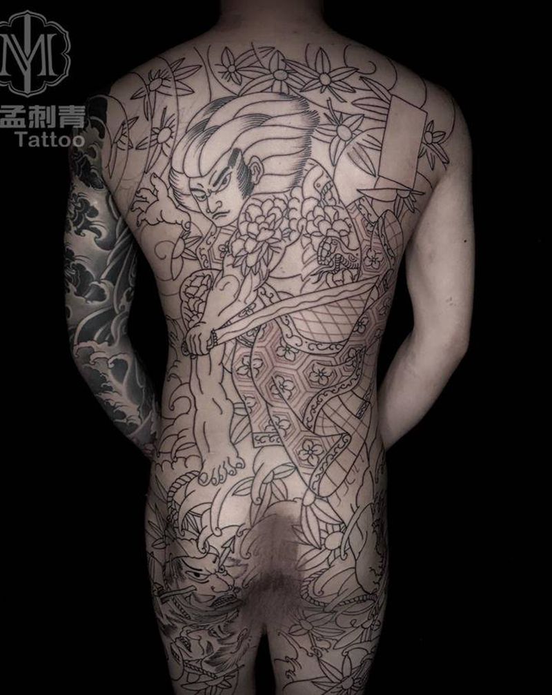 通体纹身图片_臀部背部老传统纹身图案