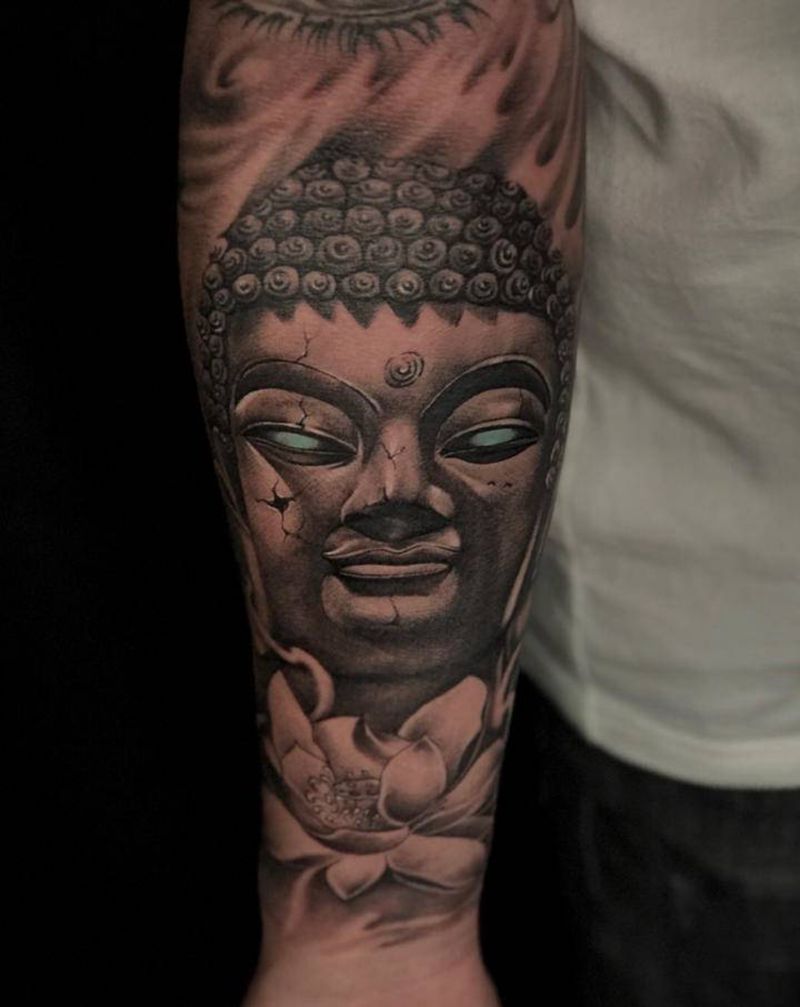 佛纹身图片_手臂欧美写实新传统纹身图案