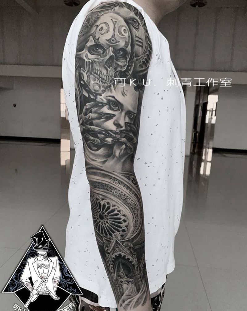 写实花臂纹身图片_手臂手部欧美写实图腾纹身图案