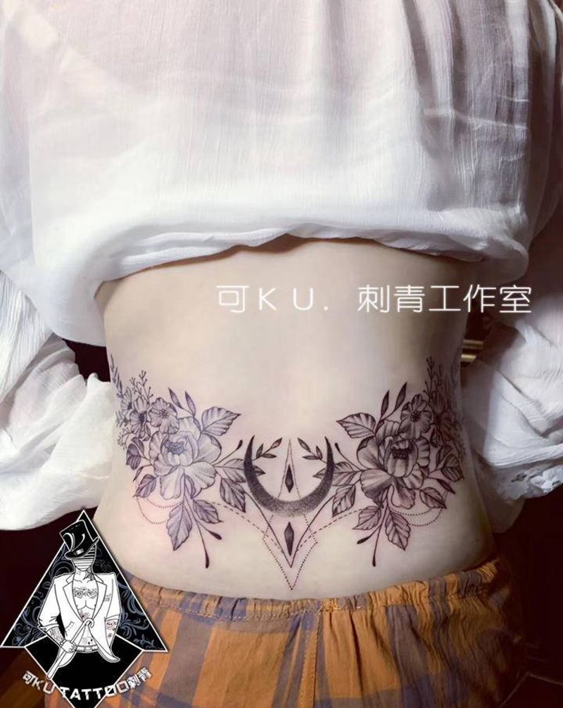 清新素花纹身图片_腰部点刺清新纹身图案