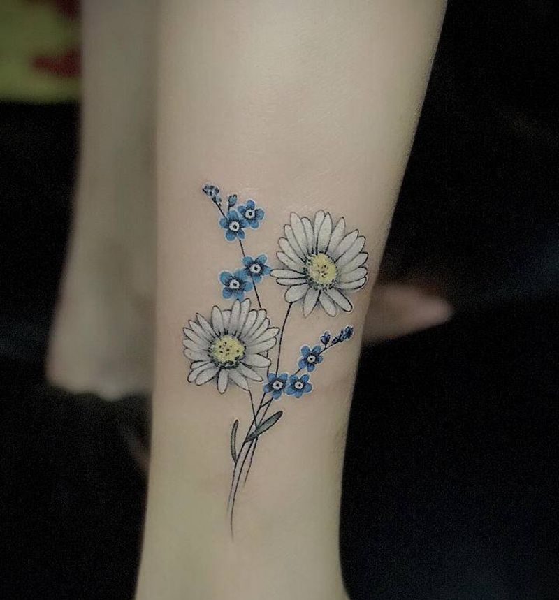 邹菊纹身图片_腿部水彩几何纹身图案