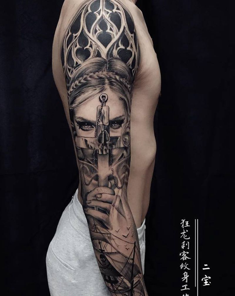 欧美写实花臂纹身图片_手臂肩部欧美写实欧美写实写实花臂花臂纹身图案