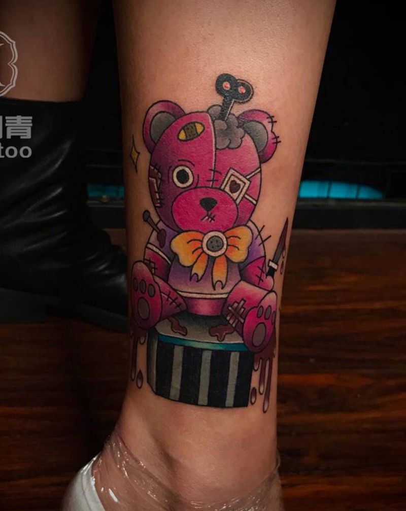 遮盖纹身图片_腿部Old School纹身图案