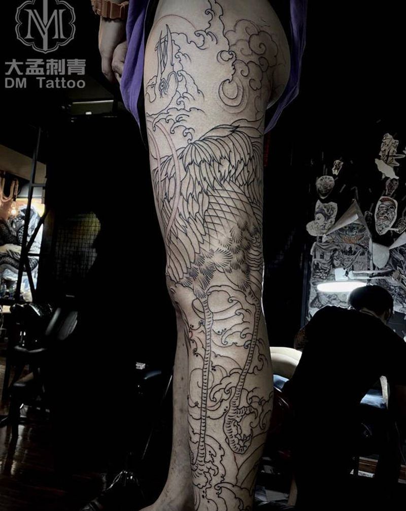 花腿纹身图片_腿部新传统纹身图案