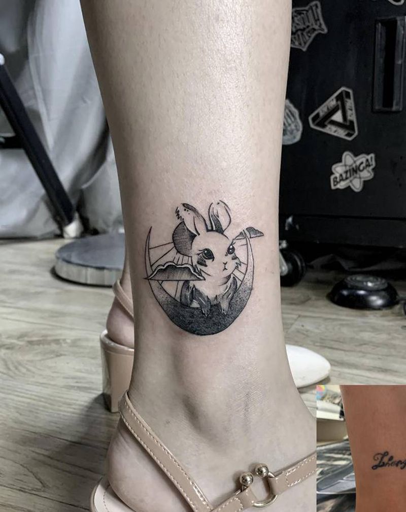 小兔子遮盖作品纹身图片_腿部纹身图案