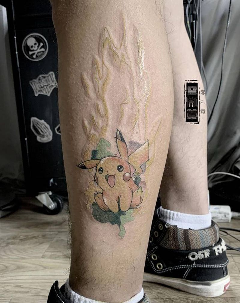 皮卡丘纹身图片_腿部纹身图案