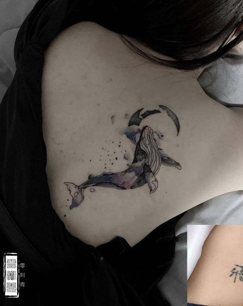 遮盖作品-鲸纹身图片_背部纹身图案