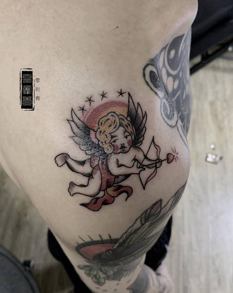 小天使纹身图片_肩部纹身图案