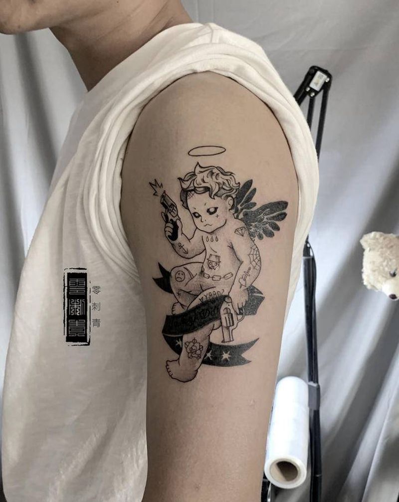 小天使纹身图片_手臂纹身图案