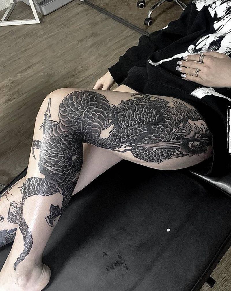 龙纹身图片_腿部纹身图案