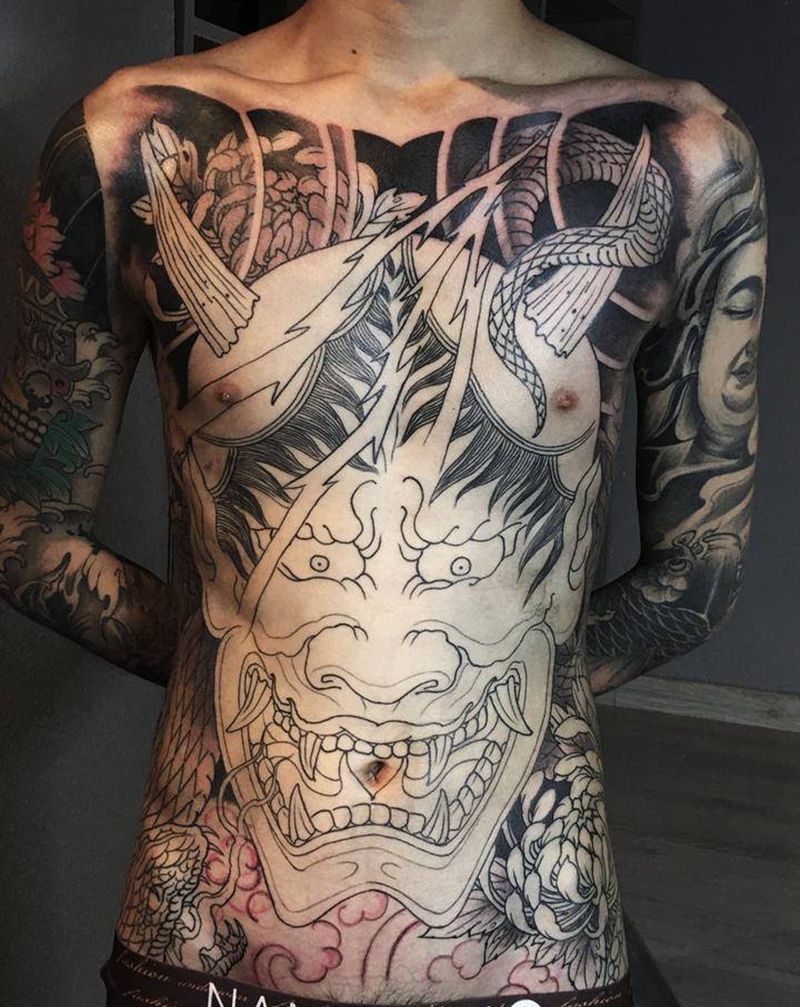 般若纹身图片_胸部腹部新传统纹身图案