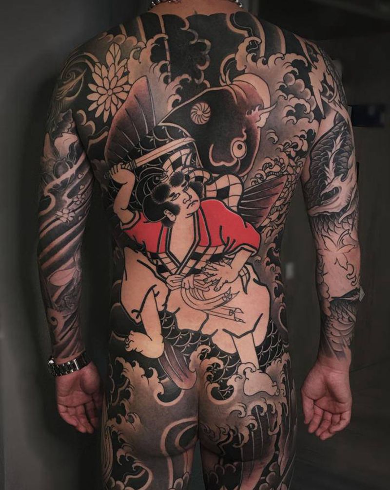 鬼若丸纹身图片_背部老传统纹身图案