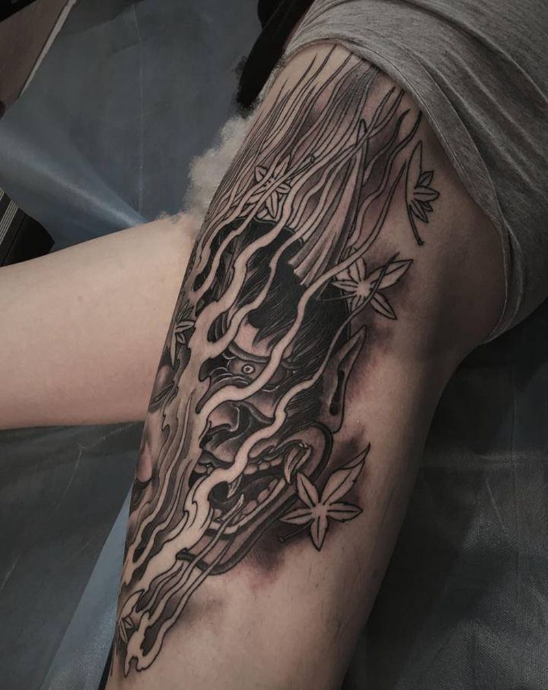 般若，佛纹身图片_腿部新传统纹身图案