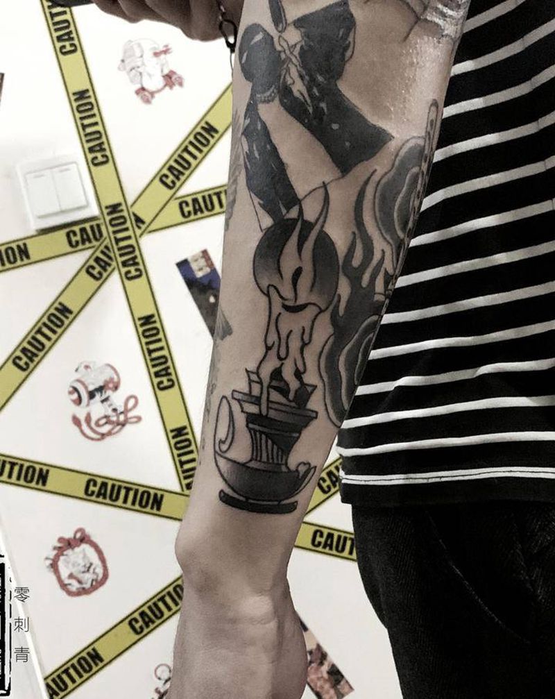 蜡烛纹身图片_手臂纹身图案