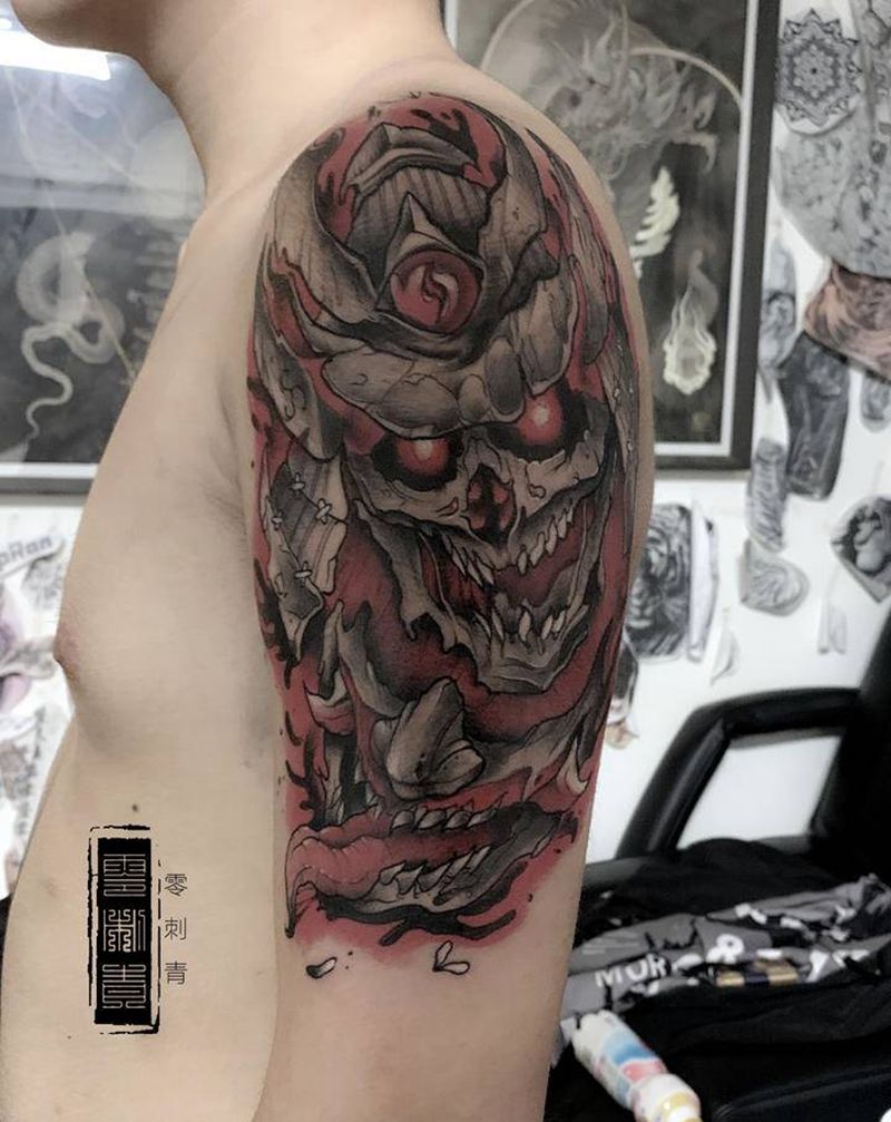 鬼武士纹身图片_手臂纹身图案