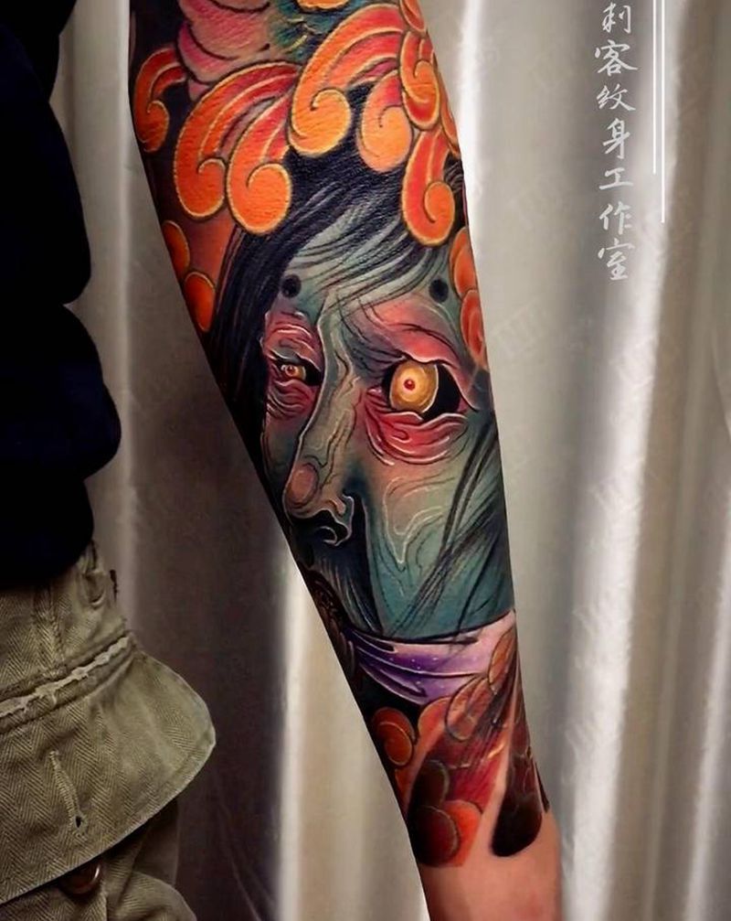 生首纹身图片_手臂肩部老传统新传统生首生首花臂纹身图案