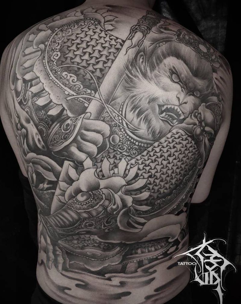 斗战圣佛纹身图片_背部新传统纹身图案