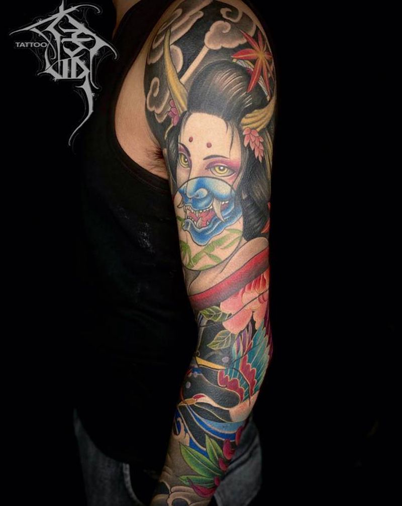 传统花臂纹身图片_手臂新传统纹身图案