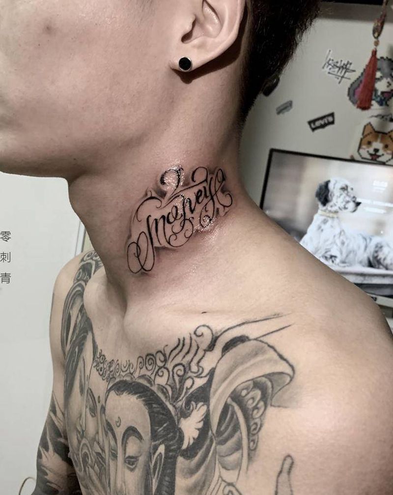 花体纹身图片_颈部纹身图案