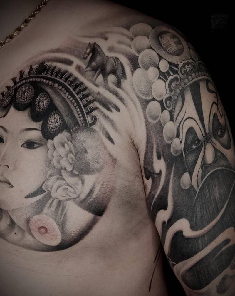 霸王别姬纹身图片_手臂胸部新传统纹身图案