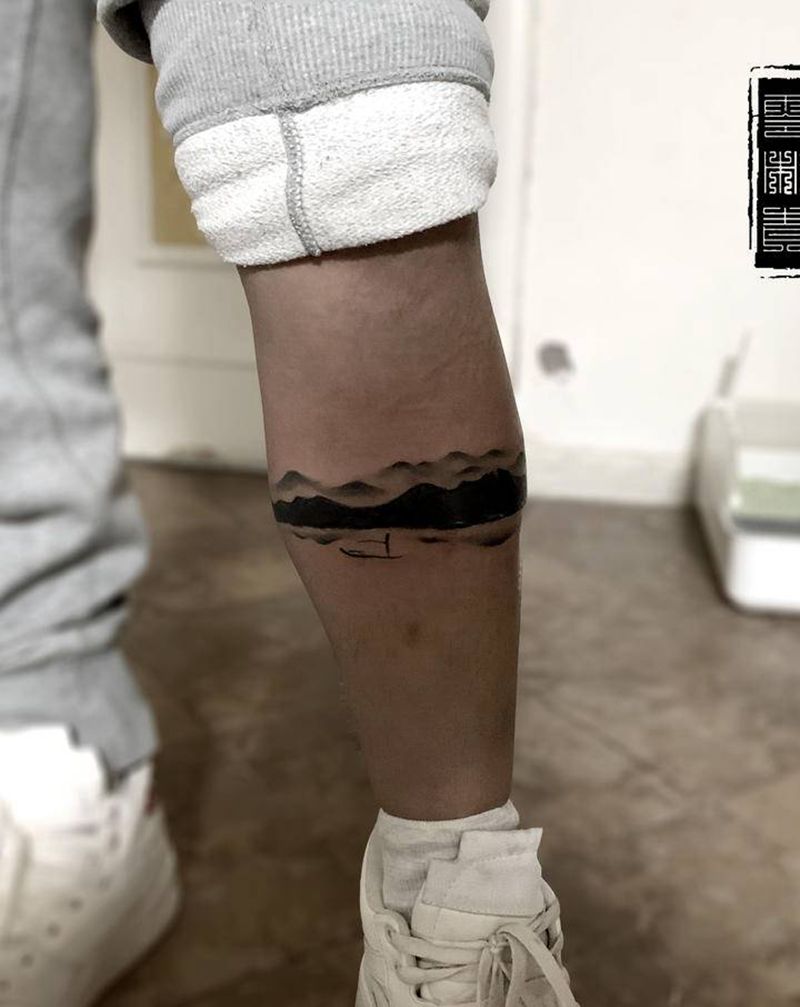 山水纹身图片_腿部纹身图案