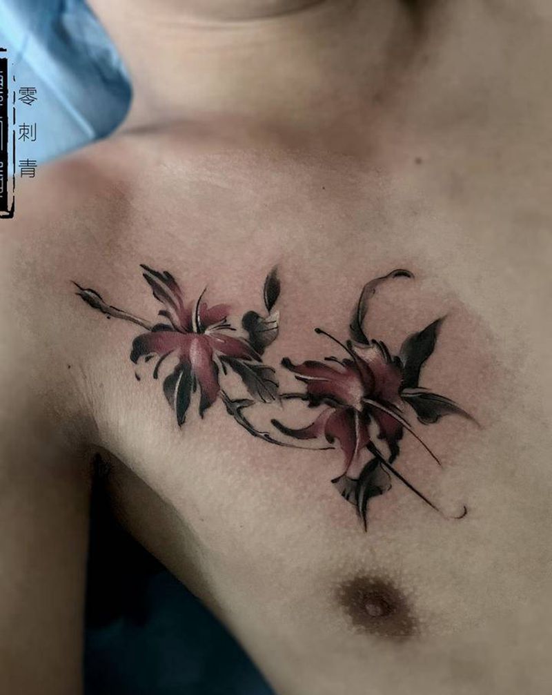 彼岸花纹身图片_胸部纹身图案