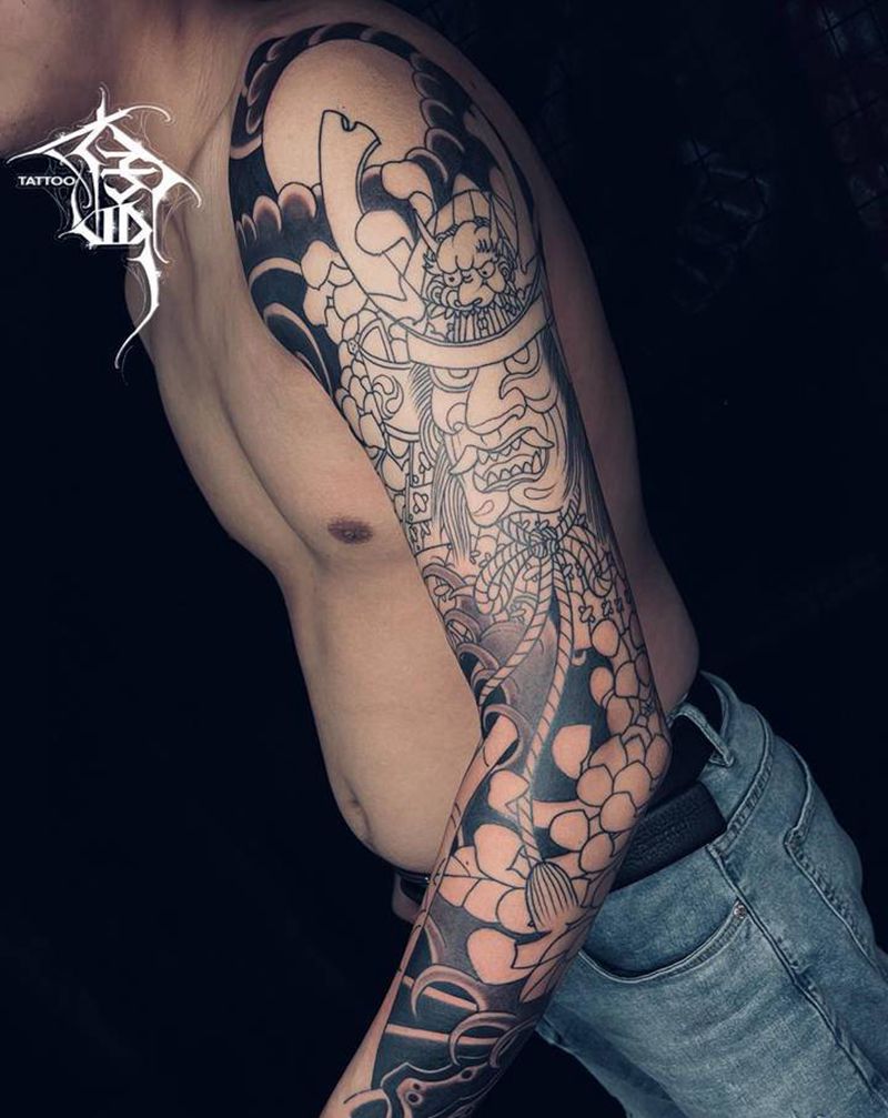 武士花臂纹身图片_手臂老传统纹身图案
